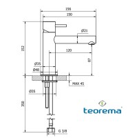 MEDIDAS MONOMANDO LAVABO TREUNOSEI INOX TEOREMA